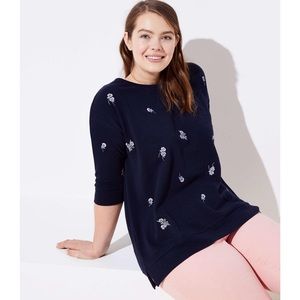 Loft Navy Floral Embroidered Swing Sweatshirt